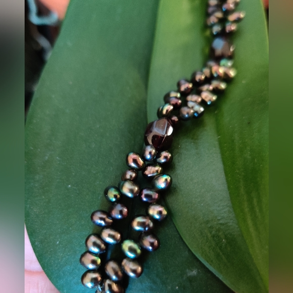 Y2K Genuine Peacock Sea Pearls Bracelet w/Garnet and Sterling Silver - Picture 12 of 12